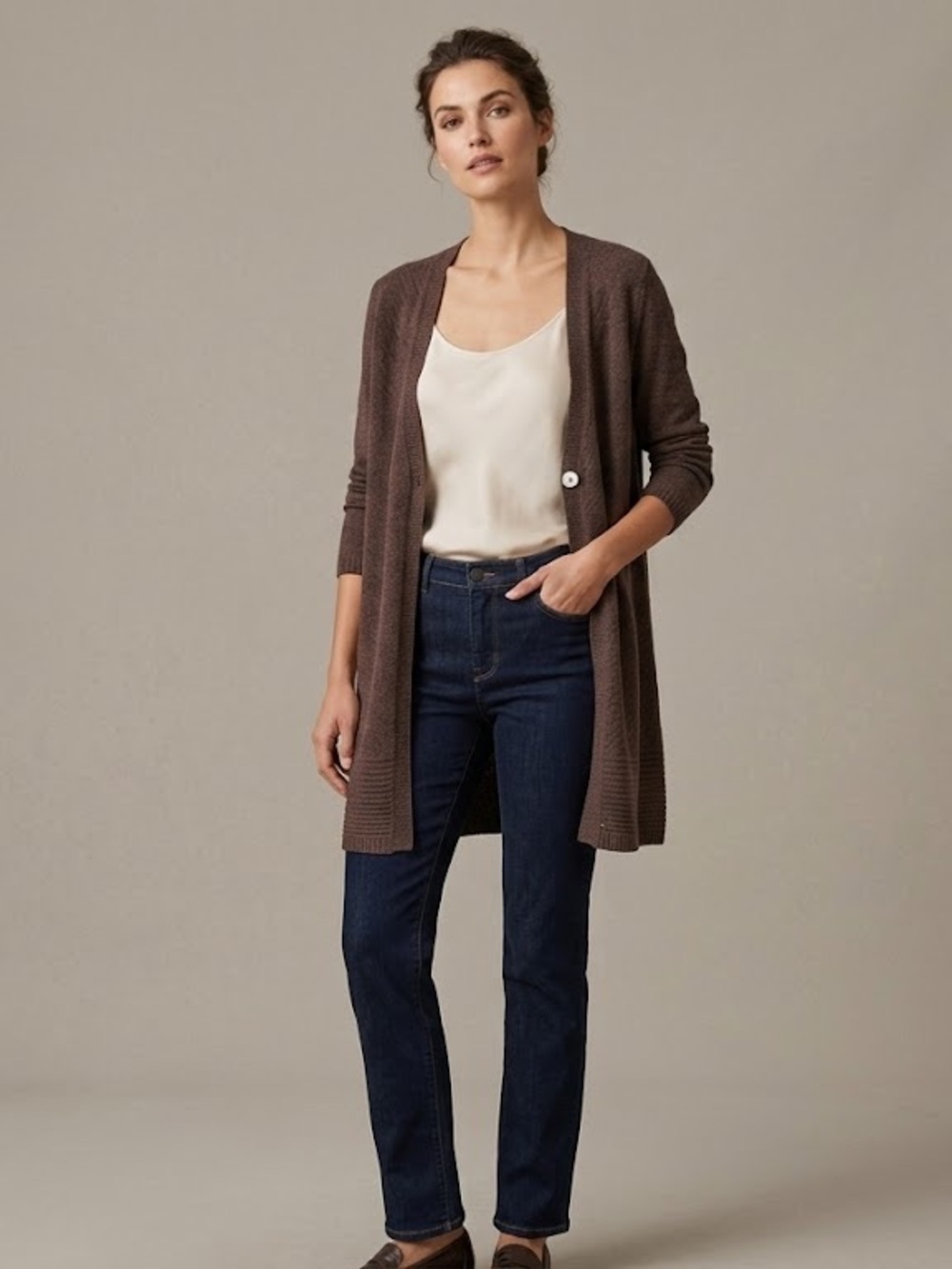Olsen 'Henny' Longline Linen Blend Knit Cardigan | Size 12